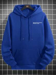 男式基本款图案印花羊毛连帽衫，蓝色，秋冬款 - 藍色 - 查看 4