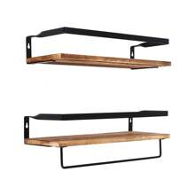 Étagère murale rustique en bois Étagère de cuisine Étagère flottante vintage pour montage mural, étagère murale avec porte-serviettes pour chambre, salon, bureau, salle de bain