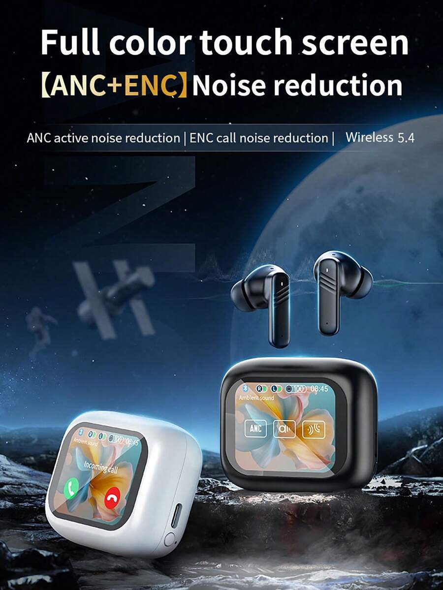 带智能触摸屏的主动式防噪耳塞 ANC，耳塞式耳机兼容 和 Android TWS 真无线耳塞，运动健身健身房跑步入耳式耳机