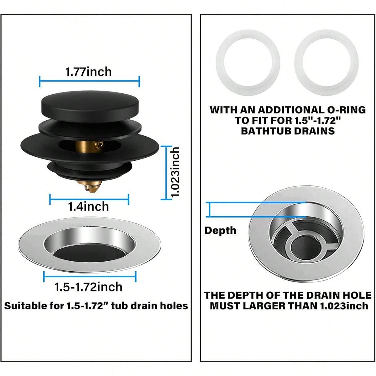 Bathtub Drain Stopper, Uxoz Universal Tub Stopper For Replacing Tip Toe