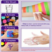 VERONNI 22 màu sơn mặt tan trong nước trang điểm Halloween, bảng màu sơn đèn UV Neon đen, bảng màu sơn mặt chuyên nghiệp cho trang điểm chú hề SFX Halloween - Nhiều màu - Xem 6