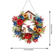 5D 水晶不对称花鸟笼水钻画，手工花环 DIY 钻石画贴纸