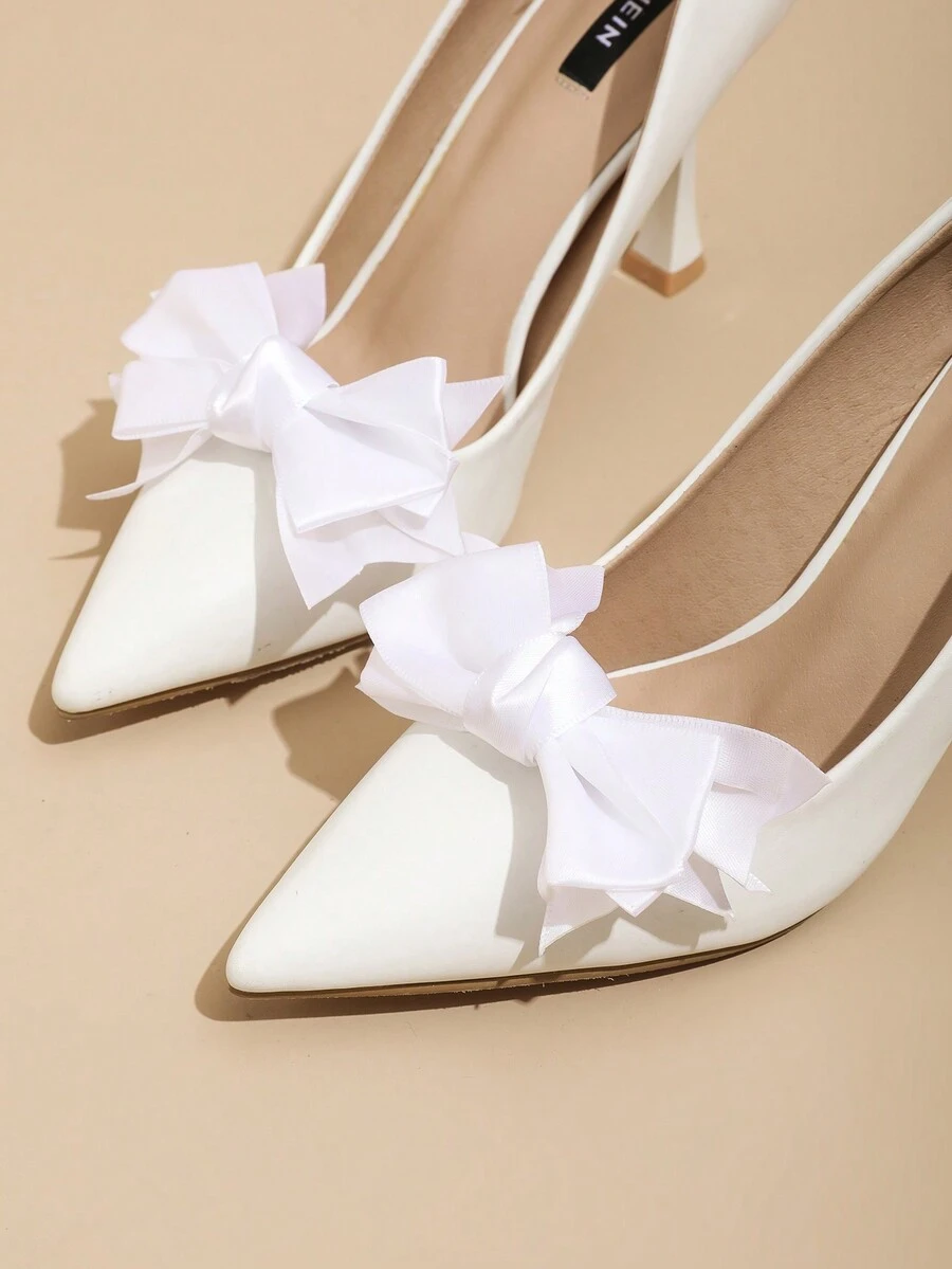 1 Cặp (2 chiếc) Nơ nhiều lớp màu đen, đỏ, trắng có thể tháo rời Kẹp giày DIY, Thời trang, Trang trí giày thanh lịch cho giày cao gót nữ, Giày cao gót công sở/kinh doanh, Giày cưới cô dâu - trắng - Xem 1