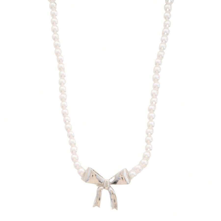 Pearl Ribbon Bow Pendant Necklace SHEIN USA