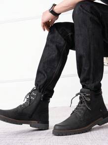 SHOESMORE Men's Hiking Non-Slip Black Boots Casual Boots Fashionable Zipper Chukka Boots - AMY8118A-黑色 - 查看 8