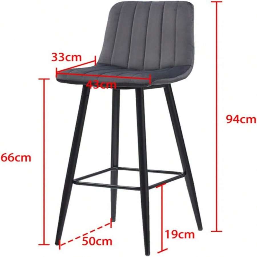 CLIPOP Bar Stools Set Of 2 Grey Velvet Breakfast Bar Chairs With