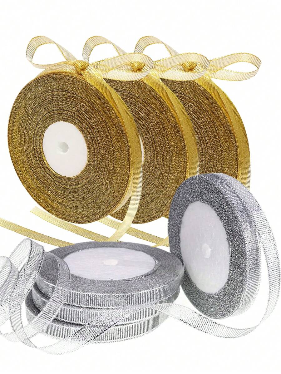 25-100 Yards ruy băng kim tuyến vàng bạc 3/8 inch, ruy băng vải mỏng lấp lánh để gói quà, thủ công, trang trí tiệc sinh nhật, tiệc cưới, bó hoa, cuộn ruy băng vàng kim loại - Nhiều màu - Xem 1