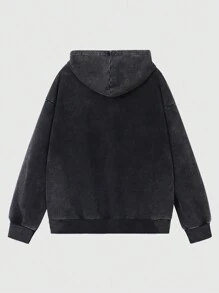 Vintage Jesus Letter & Figure Print Zip Front Hooded Sweatshirt For Men, Spring Autumn - Black - View 3