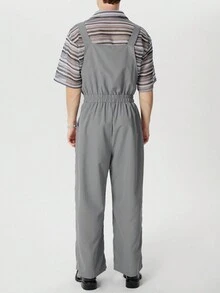 INCERUN Fashion Men Sleeveless Strappy Elastic Waist Zip Up Jumpsuits Casual Long Bib Dungarees Rompers Cargo Overalls - Xám - Xem 5
