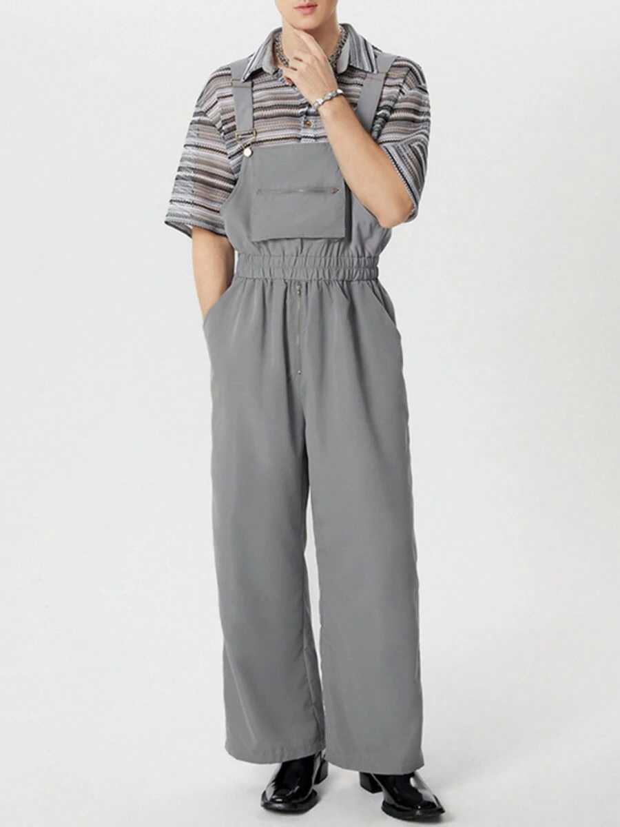 INCERUN Fashion Men Sleeveless Strappy Elastic Waist Zip Up Jumpsuits Casual Long Bib Dungarees Rompers Cargo Overalls - Xám - Xem 1