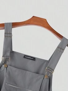 INCERUN Fashion Men Sleeveless Strappy Elastic Waist Zip Up Jumpsuits Casual Long Bib Dungarees Rompers Cargo Overalls - Xám - Xem 9