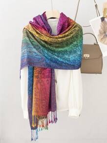 1 件女士彩色渐变色披肩围巾，温暖的旅行披肩，秋冬季 - 彩色 - 查看 13