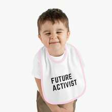 Future Activist Baby Contrast Trim Jersey Bib - 白色/黑色 - 查看 10