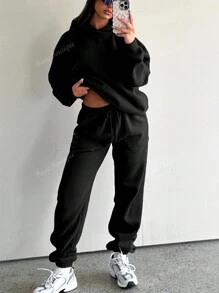 Women's 2pcs Outfit Set Casual Long Sleeve Drop Shoulder Oversized Hoodie And Sweatpants For Women