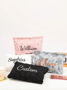 Túi đựng mỹ phẩm thêu tên cá nhân, túi đựng mỹ phẩm hoa 3D, quà tặng cho phù dâu, túi đựng đồ trang điểm, quà sinh nhật/Giáng sinh, túi đựng mỹ phẩm chần bông cỡ lớn, túi đựng mỹ phẩm có khóa kéo. - Nhiều màu - Xem 5