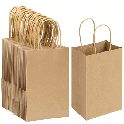 35pcs/10pcs/1pc Natural Cowhide Hand-Held Paper Bag With Handle, Loose Brown Paper Shopping, Wedding, Birthday, Party Gift Bag, Shopping Price, Retail Bag, Small Business Handmade Bag, Candy Bag, Snack Bag, Suitable For Goody Craft, Suitable For Thanksgiving, Easter, Christmas, Flower Shops, Shopping Malls.