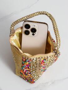 European And American Sparkling Rhinestone Handbag, Clutch, Novelty Shape Evening Bag, Party & Event Accessory, Compact Makeup Bag, Exquisite Craftsmanship Mini Purse - Gold - View 8
