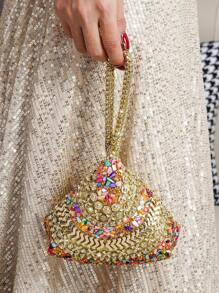 European And American Sparkling Rhinestone Handbag, Clutch, Novelty Shape Evening Bag, Party & Event Accessory, Compact Makeup Bag, Exquisite Craftsmanship Mini Purse - Gold - View 2