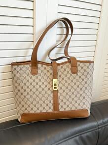 大容量图案手提包，经典时尚设计 - 灰色 - 查看 1