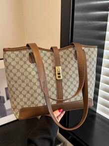 大容量图案手提包，经典时尚设计 - 灰色 - 查看 8