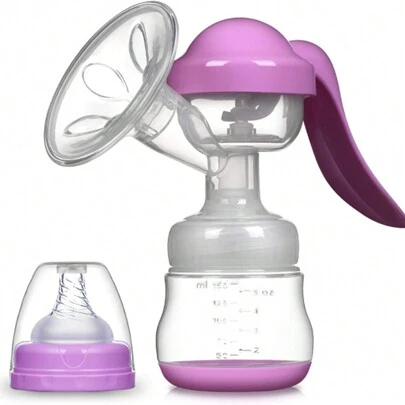 Manual Breast Pump Adjustable Suction Silicone Hand Pump Breastfeeding Purple