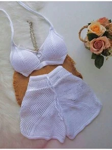BLOGGER KNITTED CROCHET BEACH COVER SET WITH PADS - 查看 2