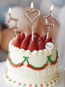 3支装生日蛋糕装饰蜡烛，爱心星星造型，镀金蜡烛，适用于派对生日蛋糕装饰、婚礼及生日用品、家居及派对装饰 - 風格1 - 查看 8