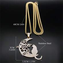 Dây chuyền mặt trăng hình mèo hoa thẩm mỹ dành cho nam và nữ bằng thép không gỉ màu vàng/bạc trang sức chuỗi động vật vòng cổ quà tặng ngày lễ tình nhân năm mới - vòng cổ - Xem 4