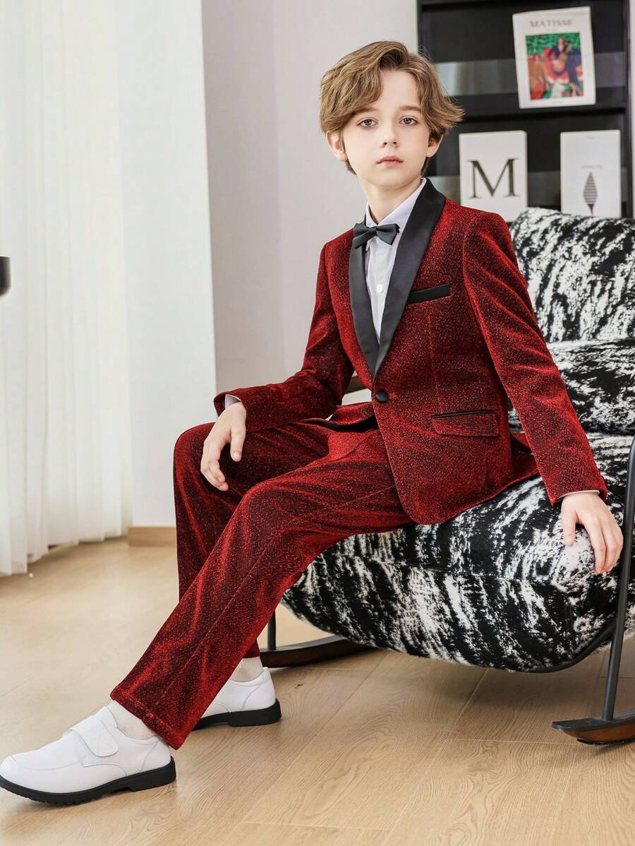 3pcs Young Boys Suit Set - Jacket, Pants, Bowtie, Birthday/Christmas/Wedding Party Formal Wear