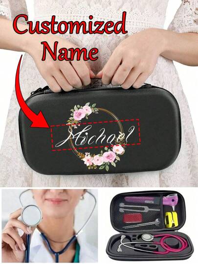 1 pieza Caja de almacenamiento de estetoscopio personalizada con patrón de corona floral, bolsa de almacenamiento portátil de EVA, bolsa de viaje portátil, bolsa de almacenamiento de disco duro, bolígrafo, bolsa de almacenamiento médico, bolsa de enfermera con múltiples compartimentos, bolsa de herramientas de almacenamiento de cintura, se puede usar como regalo, almacenamiento, uso diario, adecuado para médicos, estudiantes, enfermeras