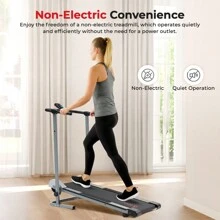 Foldable Manual Walking Treadmill, Non-Electric, Fixed Incline, Compact With Handle Bar, Digital Monitor, Non-Slip Surface - Sunny Health & Fitness SF-T1407M - 灰色 - 查看 4