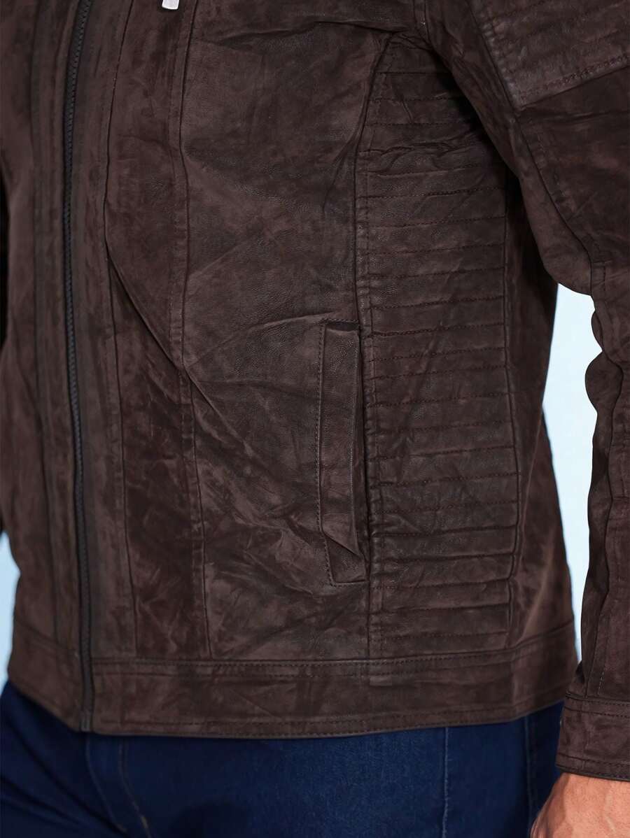 Men's Suede Jacket Men's Chamoa Shamoa Coat Plain Slim With Pockets - Rỉ Nâu - Xem 1