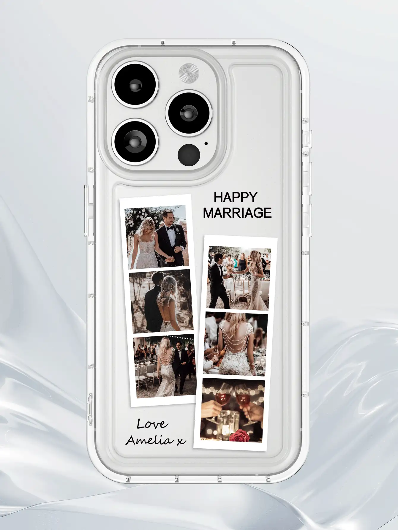 1pc Customized 6-Photo Wedding Design Airbag Thick Anti-Drop Transparent Phone Case, Protective Cover, A Gift For Wife, Customized Letter Phone Case, Compatible With IPhone 11 12 13 14 15 16 Pro Max - Clear - View 2
