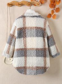 年轻女孩休闲长外套，时尚格子图案，温暖保暖内衬，秋冬