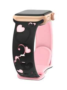 1 PC Compatible With Apple Watch Strap Women Engraved Cute Butterfly Pattern Strap Fashion Soft Sports Silicone Strap Compatible With Apple Watch 38/40/41/42/44/41/45/46/49MM Rivet Buckle Strap Compatible With Apple Watch Series Ultra/10/9/8/7/6/SE/5/4/3 Replacement Strap No Fading Butterfly Element Fashion Strap