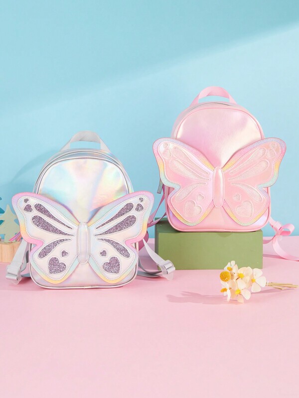 1 Stück Mädchen Rucksack mit niedlichem Schmetterling & Glitzer Dekor, moderner Mini-Daypack, Geschenk für Mädchen