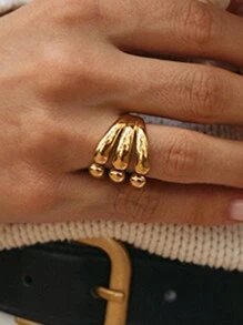 1 Stück rostfreier Edelstahl Mehrschicht Wassertropfen Wellen Ring, großer persönlicher Ring, modisch und kreativ minimalistisches Metallstatement, wasserdichter Schmuck für Frauen