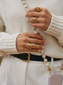 1 Stück rostfreier Edelstahl Mehrschicht Wassertropfen Wellen Ring, großer persönlicher Ring, modisch und kreativ minimalistisches Metallstatement, wasserdichter Schmuck für Frauen