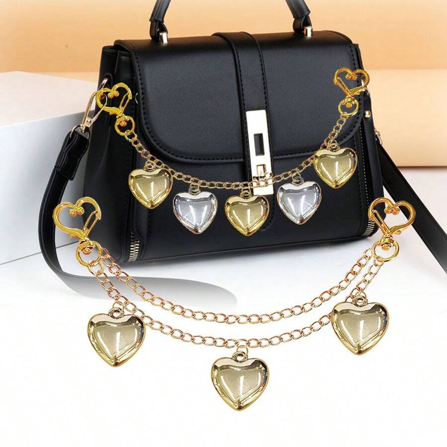 Silver Gold Heart Bag Charm Chain Heart Purse Charm Chain Heart Keychain Pendant Heart Purse Bag Decorative Chain Purse Bag Decoration Purse Accessory Bag Accessories Heart Chain Charm Double Chain/Single Chain Charm Heart Bag Purse Charm Novelty Handbag Chain Strap Bag Purse Charms Accessories Decoration Y2K Thanksgiving Valentines - Multicolor - View 1