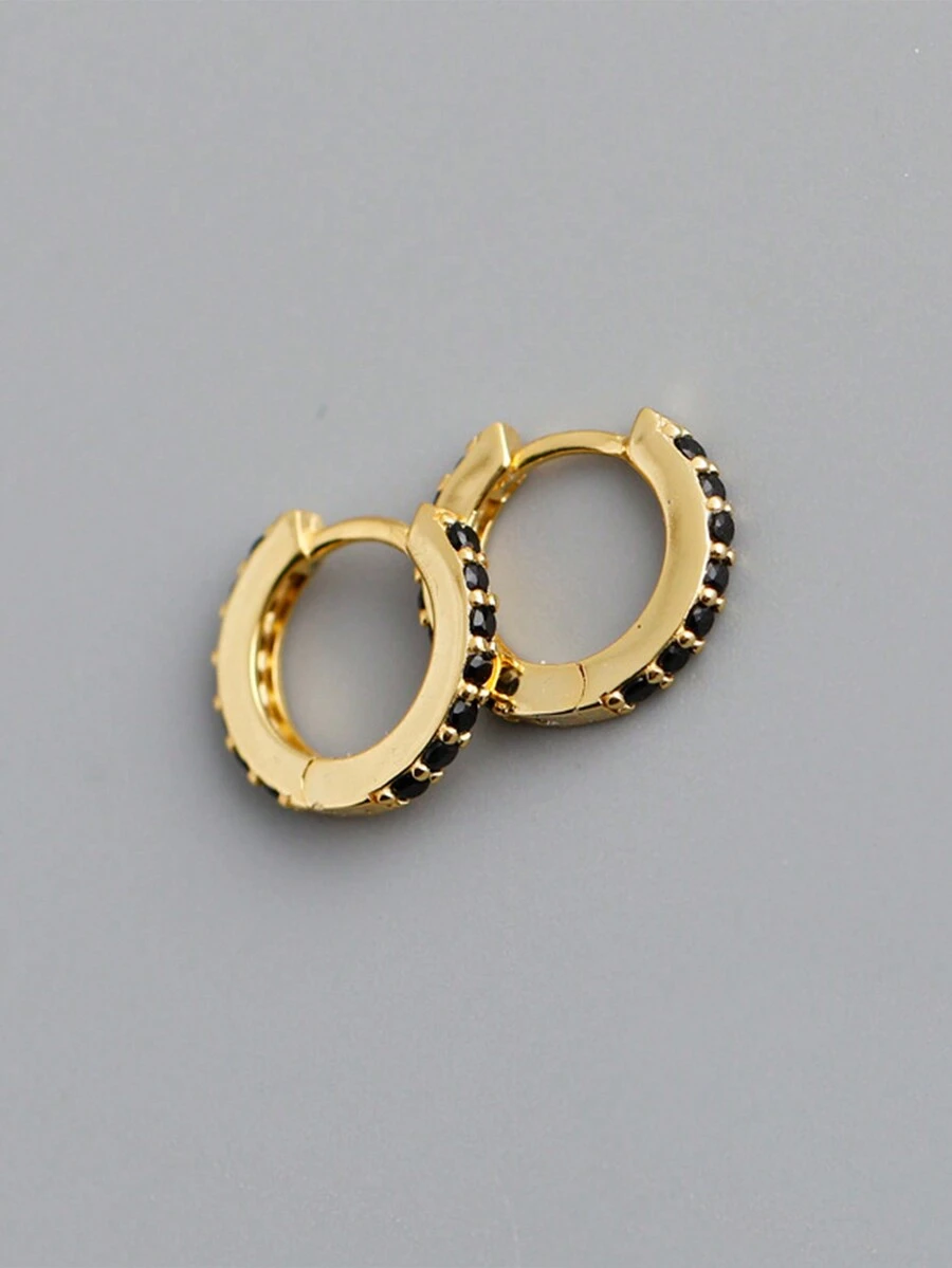 HuooNew 1 Cặp bông tai vòng bạc Sterling 925 đính đá Zirconia, kích thước nhỏ/nhỏ nhắn, quà tặng hợp thời trang cho cả nam và nữ - Vàng - Xem 1