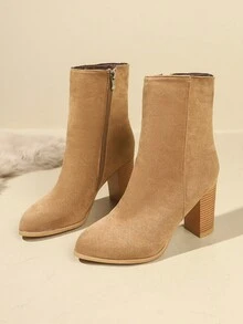 Giày bốt ngắn cho nữ, Hàng mới về cho mùa thu đông, Gót dày, Mũi vuông đa năng và thời trang, Cao và thon gọn hơn, Thích hợp cho các bữa tiệc, Giày bốt ngắn bằng da lộn, Giày bốt cao gót, Giày bốt khóa kéo bên hông thời trang, Giày bốt cổ ngắn thời trang, Giày bốt cao gót ấm áp mùa đông - màu nâu - Xem 6