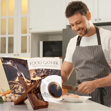 1pc Handmade Wooden Cookbook Stand, Rustic Farmhouse Recipe Book Holder For Kitchen Countertops And Cabinets! - Brown - View 4