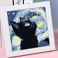 1pc New Cartoon Cat Diamond Painting, Canvas Size: 17*17cm, Drawing Area: 15*15cm, DIY Handwork Full Mosaic Diamond Art With Frame Gifts Birthday Graduation Diamond Painting Diamond Art