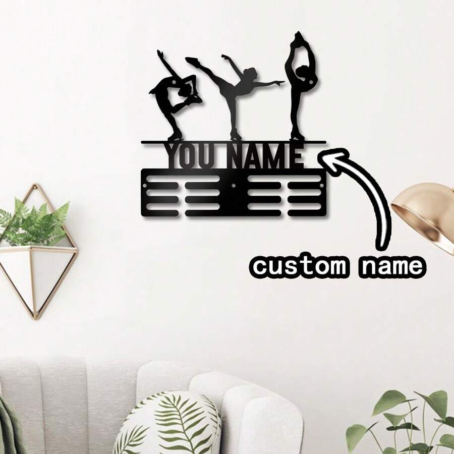 1PC DIY Metalowy wieszak na medale łyżwiarza figurowego z personalizowanym imieniem, stojak na medale łyżwiarskie, uchwyt na nagrody dla entuzjastów łyżwiarstwa figurowego, trwały znak na nagrodę
