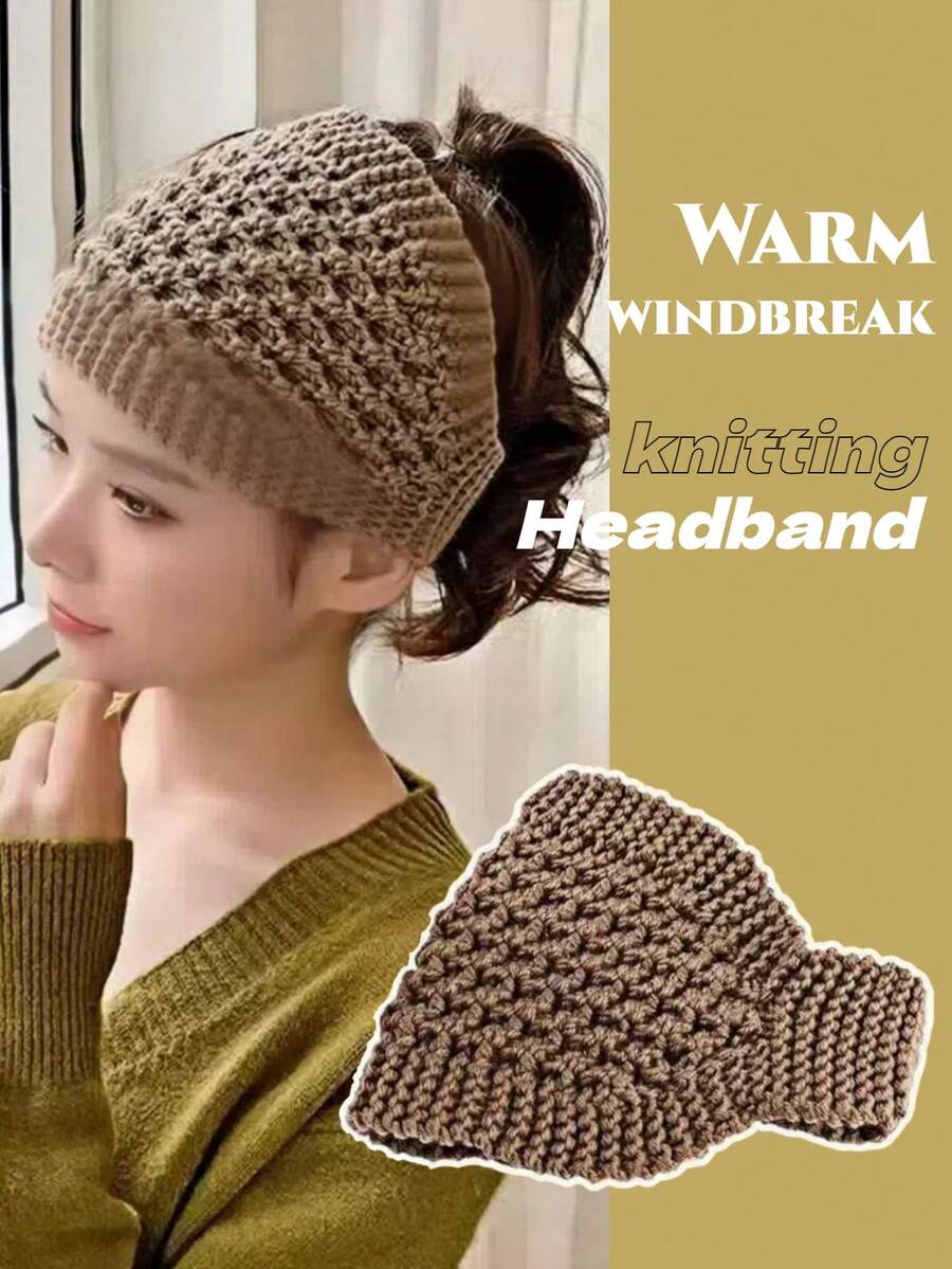 1 Băng đô chống gió ấm áp, Vòng tóc đan dày Intarsia, Phụ kiện tóc lông sóc mùa thu/đông cho nữ, Băng đô trang trí bảo vệ tai mềm mại