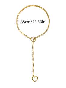 1pc Valentine's Day Punk Style Hollow Heart Chain Necklace, Alloy Gold-Tone Jewelry Gift Suitable For Casual, Party Wear Valentines