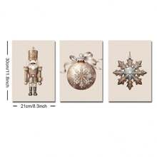 Set Of 3 Unframed Christmas Ornaments Nutcracker Nordic Art Retro Poster Xmas Festival Rustic Canvas Painting Print Farmhouse Decor Wall Picture For Dorm,Apartment,Living Room,Bedroom,Modern Home Decoration