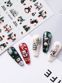 2 件闪光卡通企鹅雪人圣诞美甲贴纸冬季雪花树雪字母美甲圣诞滑块 DIY 指甲饰物装饰新年美甲用品 - 彩色 - 查看 4