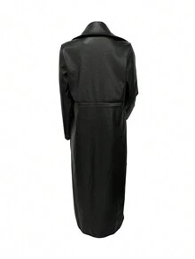 European And American Women Autumn/Winter New PU Leather Cardigan, Button Front Long Sleeve Warm Long Coat