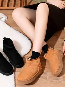 女士冬季靴子，带保暖内衬，厚底雪地靴，以及时尚保暖内衬户外寒冷天气靴子，带仿羊毛内衬 - 紫紅色 - 查看 6